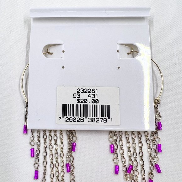 NWT - Haskell - Large Gold Tone Hoop Pink Beaded Chain Dangle Earrings - Picture 8 of 8